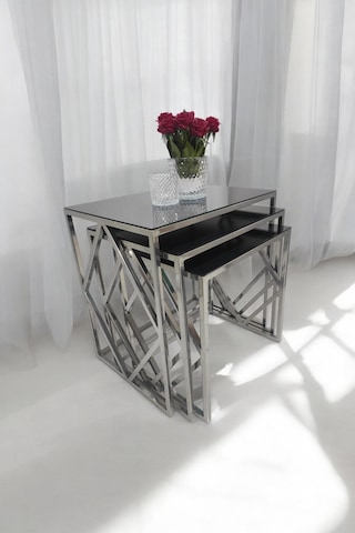 Venice Gümüş Metal Ayaklı Füme Aynalı Zigon Sehpa