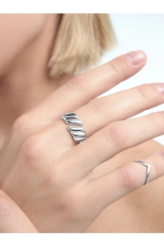 Zoloto Russkih 925 Ayar Gümüş Yüzbaşına Dayanıklı Minimalist Halka 398992699 Gri
