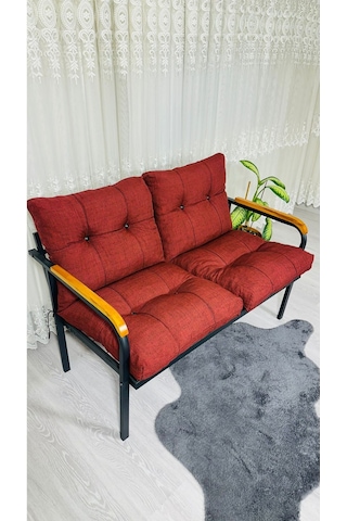 Madame Home Kasımpatı Balkon, Bahçe, Cafe Metal Kanepe Koltuk Takımı 2'li Bordo