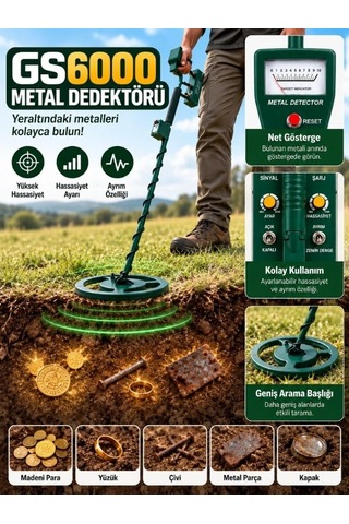 Gs-6000 Yeraltı Metal Dedektörü 5m Derinlik Algılama Şarjlı Sistem