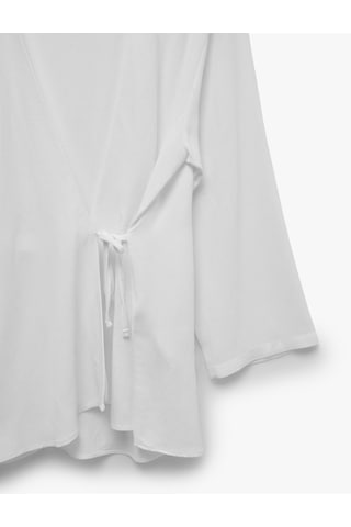 Koton Keten Karışımlı Yandan Bağlama Detaylı Kruvaze Kimono Beyaz 6sak50004pw