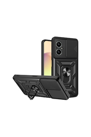 Realme 12 Lite Uyumlu Tank Kılıf Yüzüklü Standlı Extra Darbe Koruma Zırhlı Outdoor Kapak Siyah