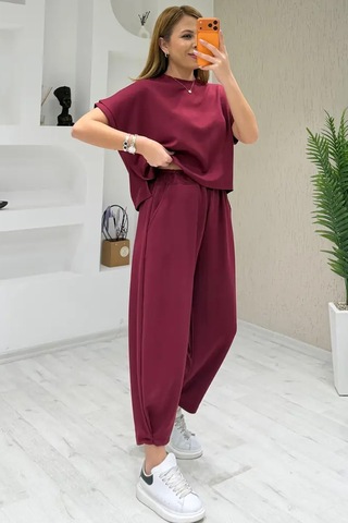 Fiolin Soft Touch Modal Kumaş Şalvar Takım Bordo