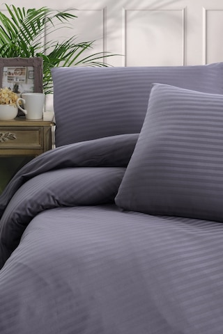 Mulberry Çift Kişilik Nevresim Takımı Pamuk Saten Çizgili %100 Pamuk 200x220 Antrasit Koyu Gri