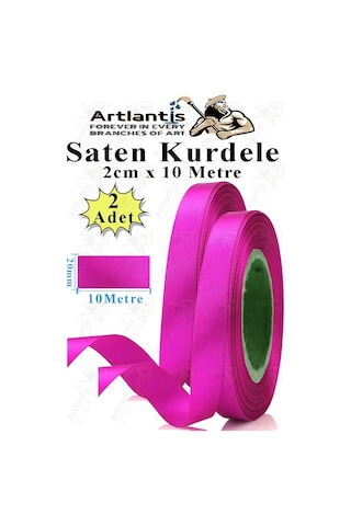 Fuşya Kurdele Saten 2 Cm 10 Metre 2 Adet Saten Kurdela Parlak Hediye Ve Süsleme Şeridi Süs Paketleme Çiçek Saç El