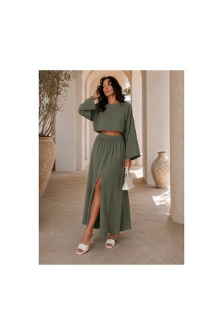 Unika Boutique Kadın Bluz Yırtmaçlı Etek Takım Haki