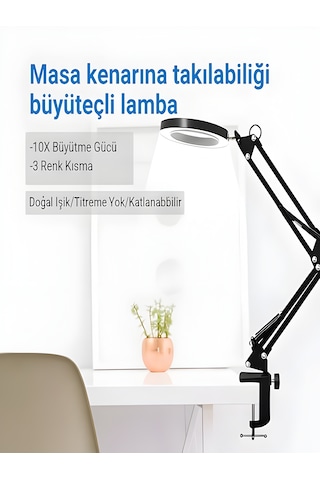 Katlanabilir Led Masa Lambası 3 Renk Modlu, Ayarlanabilir, Büyüteçli Güzellik Ve Bakım Işığı -