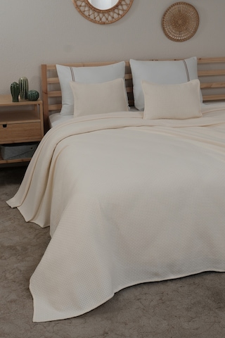 Çift Kişilik Çok Amaçlı Deluxe Pike Yatak Örtüsü Ve Yastık Kılıfı Yastık Hediyeli Krem