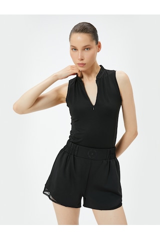 Koton Spor Atlet Dik Yaka Yarım Fermuarlı Slim Fit Siyah 4sak30071nk Siyah