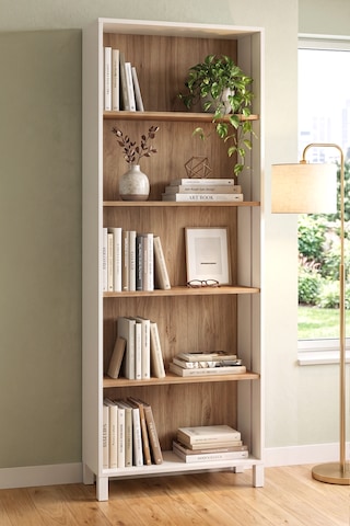 Robin Home Silva 5 Raflı Neon Led Işıklı Kitaplık Ahşap Ayaklı Sepet-beyaz 183cm