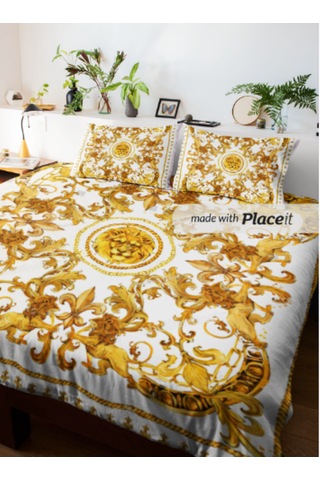 Aslan Çift Kişilik Nevresim Takımı Pamuk Saten 240 260 Cm Altın Sarısı