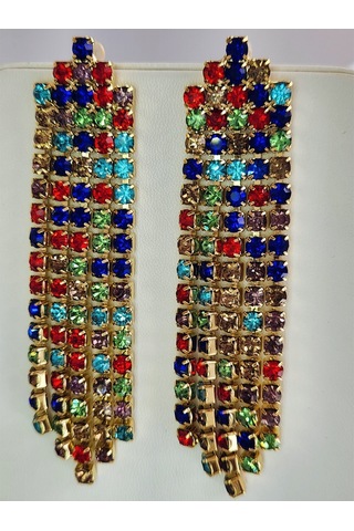 Taşlı Sallantılı Renkli Küpe