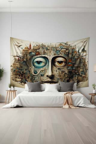 Sürreal Yüz Desenli Duvar Halısı Duvar Örtüsü Tapestry Süet Dokulu Kumaş Sürreal Yüz Desenli Duvar Halısı Duvar Örtüsü Tapestry Süet Dokulu Kumaş