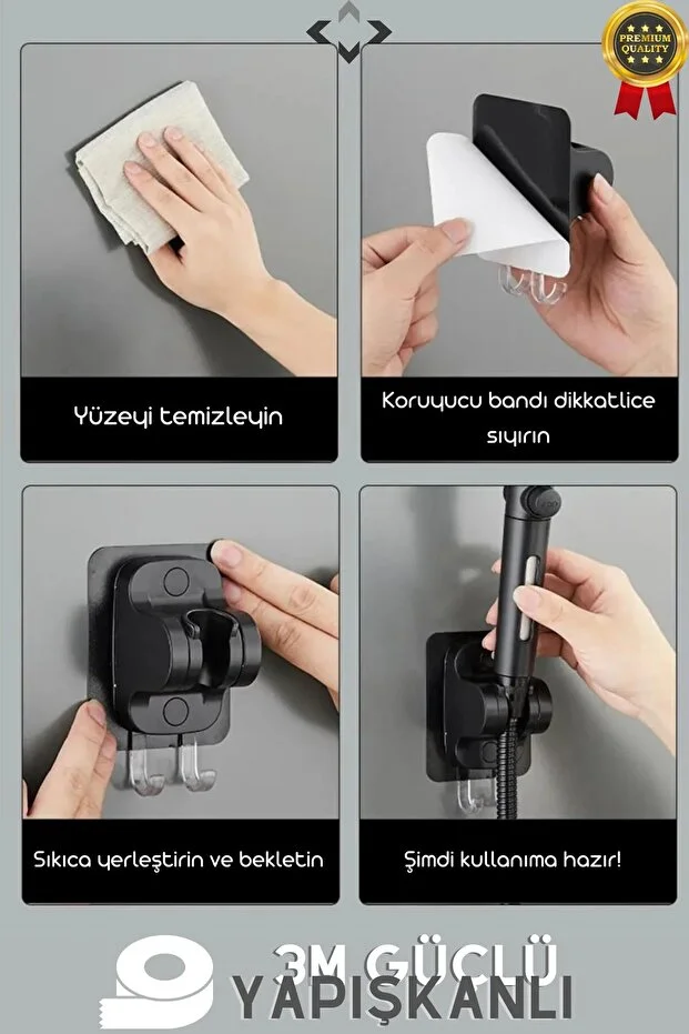Duş Başlığı Askısı Kendinden Yapışkanlı Güçlü Tutuculu Duş Mafsalı Banyo Askısı Siyah