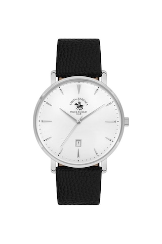 Santa Barbara Polo Club Sb.8.10006-1 İnce Slim Kasa Siyah Deri Kordon Erkek Kol Saati Gümüş