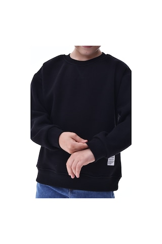 Erkek Çocuk Sweatshirt %100 Pamuk Rahat Kalıp 5-10 Yaş Siyah