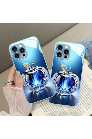Willowhaven Mavi Kristal Elma Desenli iPhone Uyumlu 16 Plus Lüks Kılıf  Seçeneği