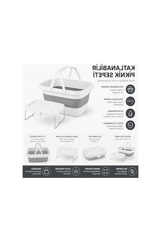 21 Litre Kapasiteli Katlanabilir Piknik Sepeti Ve Mini Masa Seti, Ergonomik Taşıma Koluyla Açık kahverengi