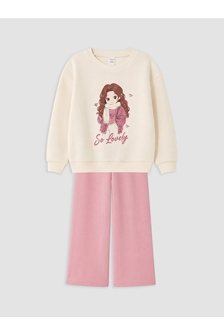 LC Waikiki Lcw Kids Ekru Baskılı Kız Çocuk Kalın Sweatshirt Cream
