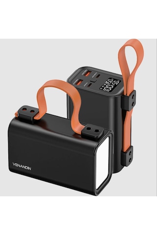 Venandin Opulix Pwb30b1 30.000 Mah Led Göstergeli 22.5w 100w Hızlı Kendinden Kablolu Powerbank Siyah