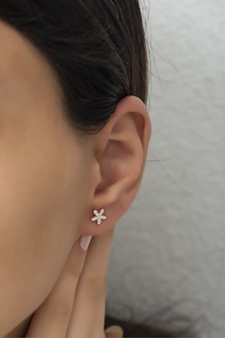 Nereze 925 Ayar Gümüş Minik Rose Kır Çiçeği Küpe