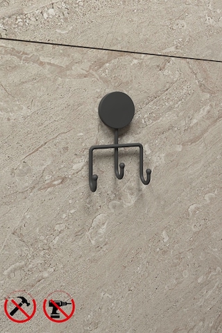 Alper Banyo Lotus Siyah Yapışkanlı Banyo Mutfak Üçlü Askılık - İster Yapıştır İster Montajla Çok Renkli