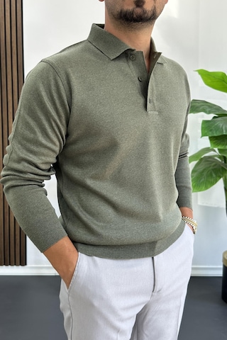 Erkek Düğmeli Polo Yaka Kazak Yeşil Edw231 Yeşil