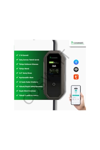 Coswatt Taşınabilir Şarj Cihazı 3.5 Kw / 16a / Tip-2 / Ev Tipi Schuko Fiş / 5m Kablolu / 220v Ac + Taşıma Çantası