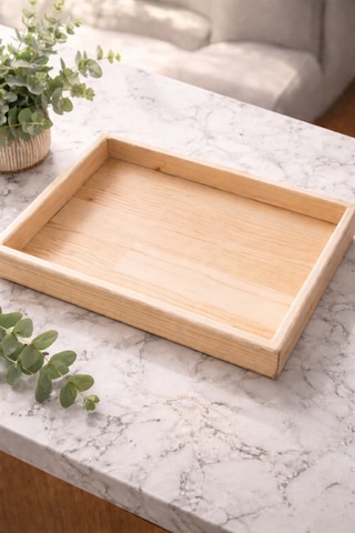 Doğal Ahşap Sunum Tepsisi 20x30 Cm El Yapımı Şık Servis Tepsisi Bej