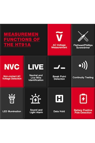 Springsun Habotest Ht91a Temassız Dijital Voltaj Dedektörü 12 400v Kırmızı Pil Yok