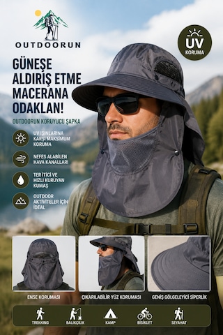 Outdoorun Koruyucu Gri Şapka Uv Güneş Koruyucu, Çıkarılabilir Yüz Ve Ense Koruması Açık Gri