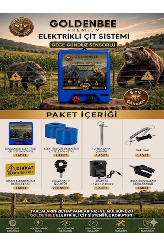 Goldenbee Start Kit Elektrikli Çit Sistemi Domuz Ve Ayı Kovucu 1000mt Adaptörlü Model Set-102