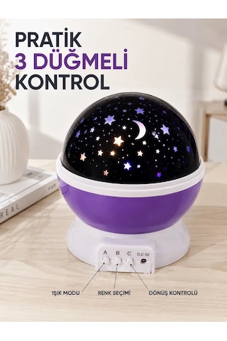 Dönen Yıldızlı Gece Lambası Renkli Gökyüzü Projeksiyon Işığı Standart