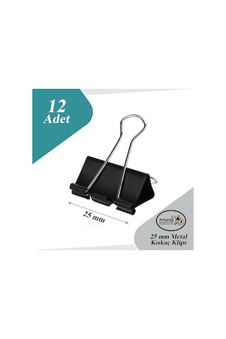 Çelik Kıskaç Klips 25 Mm 12 Adet 1 Paket Metal Mandal Binder Clips Kıska 60 Sayfa Kapasiteli Çok Amaçlı Kullanım