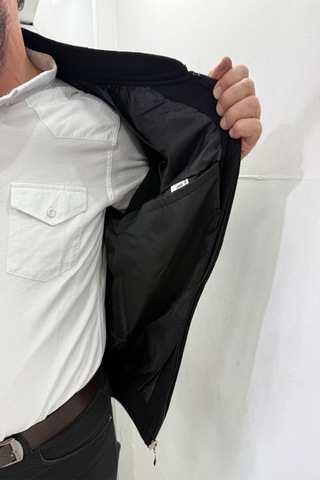 Santa Dmctekstil Erkek Snt-952 Düz Klasik Kesim Rahat Kalıp Hakim Yaka Kışlık Yünlü Astarlı Ceket Siyah
