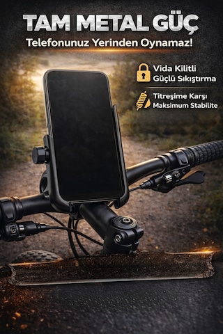 Mega Oto Market Bisiklet Ve Motosiklet Telefon Tutucu Kızaklı Ayarlanabilir Siyah Telefon Standı