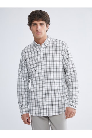 Lcwaıkıkı Classic Ekru Regular Fit Uzun Kollu Ekose Gabardin Erkek Gömlek