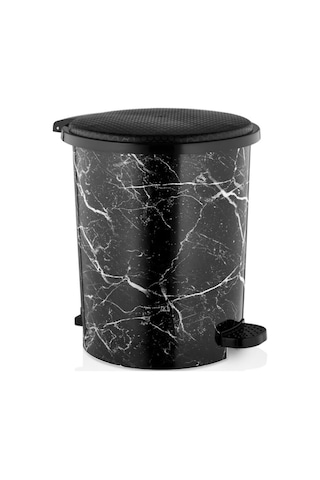 Bayev 3'lü Basmalı Pedallı Siyah Mermer Desenli Çöp Kovası Seti Çok Renkli