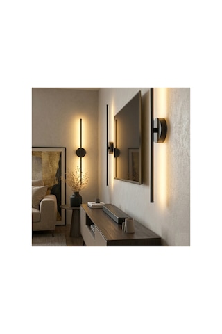 Düz Aplik 70 Cm Minimalist Tasarım Siyah Led Aplik 3 Renkli - Modern Ev Dekorasyonu Aydınlatma