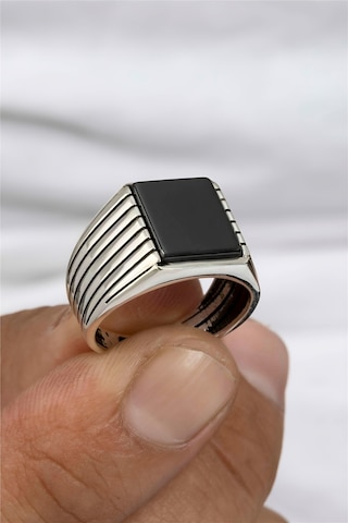 Çizgi Desenli 925 Ayar Gümüş Erkek Yüzük -8323 Gümüş