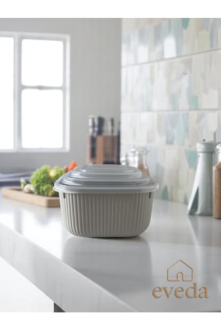 Eveda Snaplid Line Kare Üçlü Set Bej-2 Bej