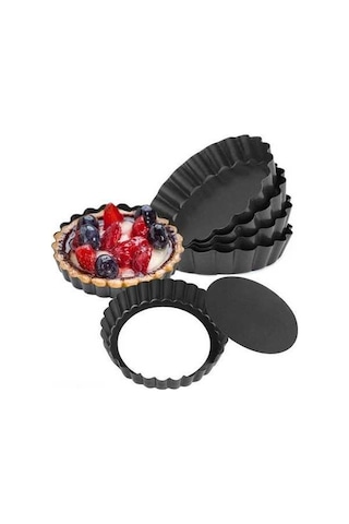 Besthome1 6 Adet 10 Cm Mini Tart Kalıbı, Çıkarılabilir Tabanlı, Anti Yapışkan Kaplama, Küçük Quiche Ve Tatlı Pişirme İçin Siyah Siyah