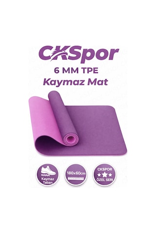 CKSpor Profesyonel Tpe Yoga Matı 6 Mm Kaymaz Taban Çift Katmanlı Spor Matı Mor