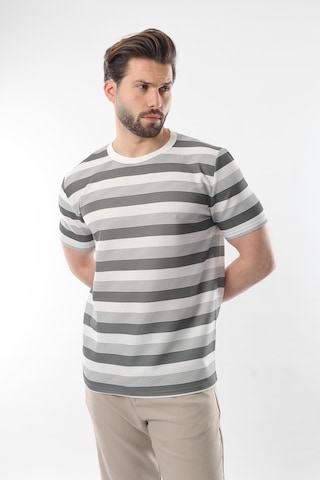 Madmext Haki Bisiklet Yaka Çizgili Erkek T-shirt E7118 Haki