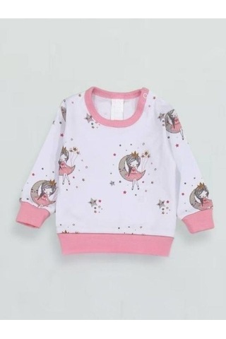 Kız Bebek Desenli Pamuklu Pijama Takım-15340 Beyaz