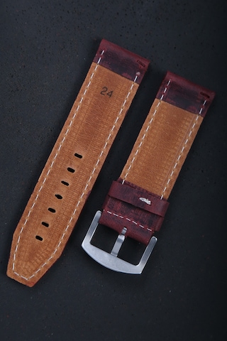 Hakiki Deri 24mm Akıllı Pimli Saat Kordonu Beyaz - Bordo