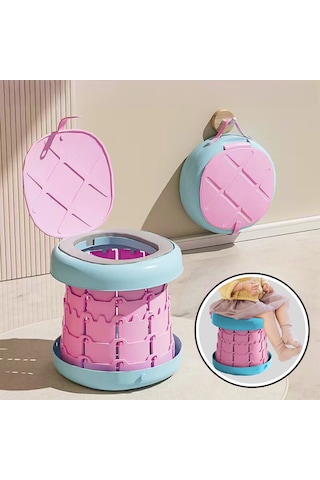 Tuvalet Eğitici Katlanabilir Taşınabilir Çocuk Lazımlık Portatif Seyahat Bebek Tuvaleti Pembe