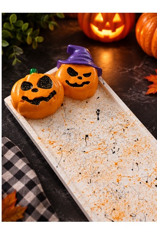 Halloween Temalı Tabak Sunumluk Beyaz - Turuncu