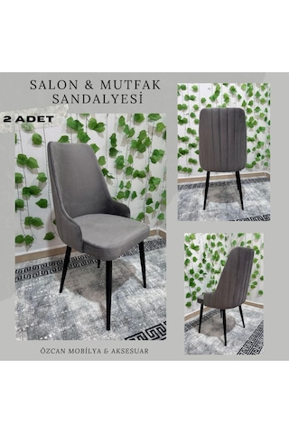 Özcan Metal Alfa - Siyah Metal Ayak - Babyface Kumaş - Papel Sırt - Mutfak & Salon Sandalyesi Gri