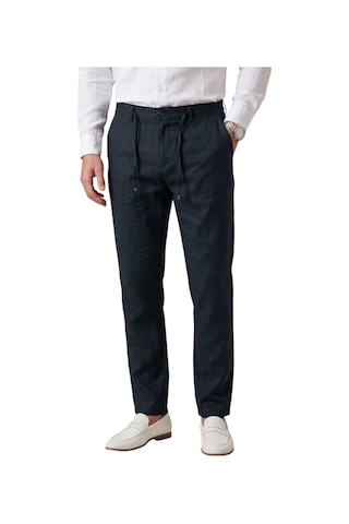 Deepsea Lacivert Slim Fit Likralı Keten Dokulu Lastikli Belli İpli Yazlık Erkek Pantolon 2603001